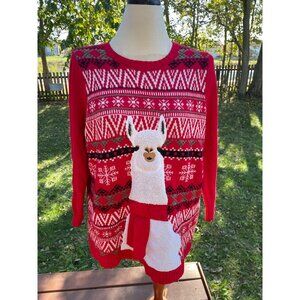 Ugly Christmas Sweater Red Llama Size 1X Holiday Time Womens